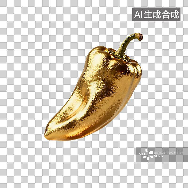 【AI数字艺术】3D渲染，金色辣椒，彩椒，蔬菜，免抠元素图片素材