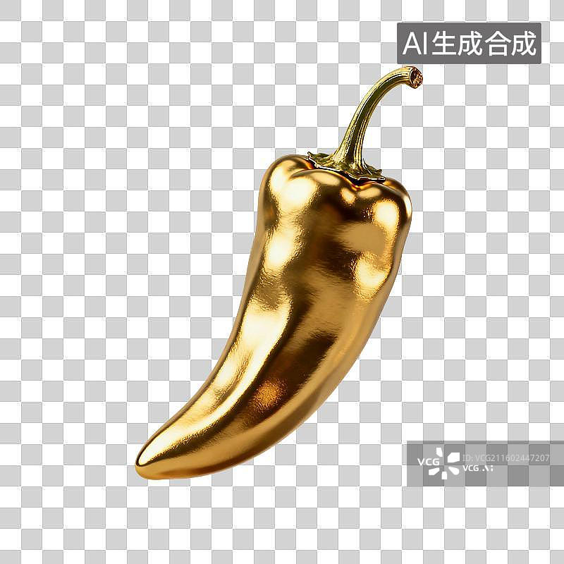 【AI数字艺术】3D渲染，金色辣椒，彩椒，蔬菜，免抠元素图片素材