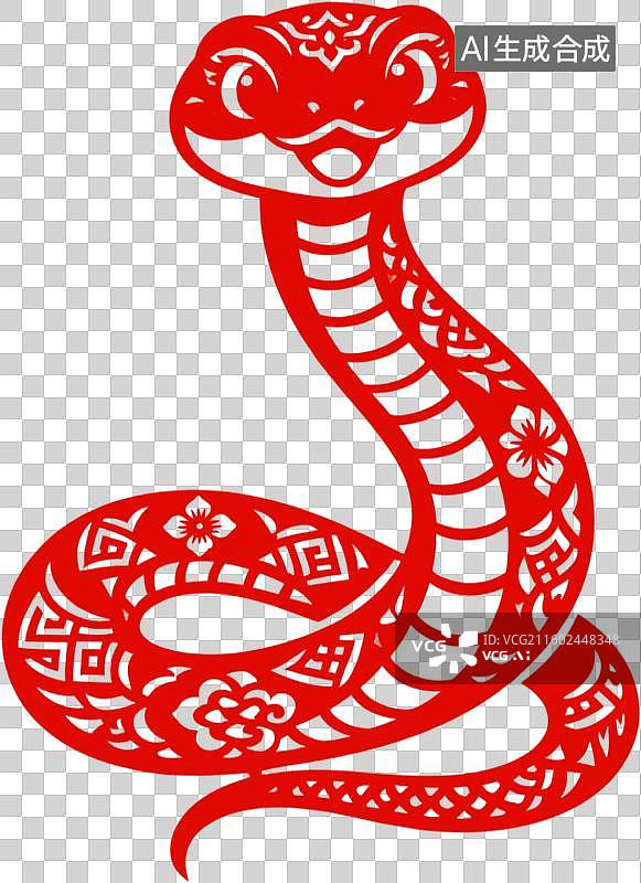 【AI数字艺术】中国风红色十二生肖蛇窗花剪纸图片素材