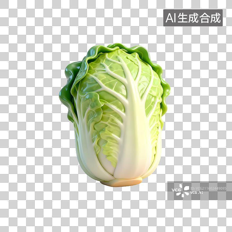 【AI数字艺术】白菜3D卡通立体轻拟物风格光滑质感清新物品素材图片素材