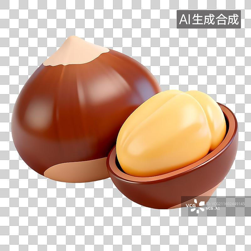 【AI数字艺术】栗子板栗3D卡通立体轻拟物风格光滑质感清新物品素材图片素材