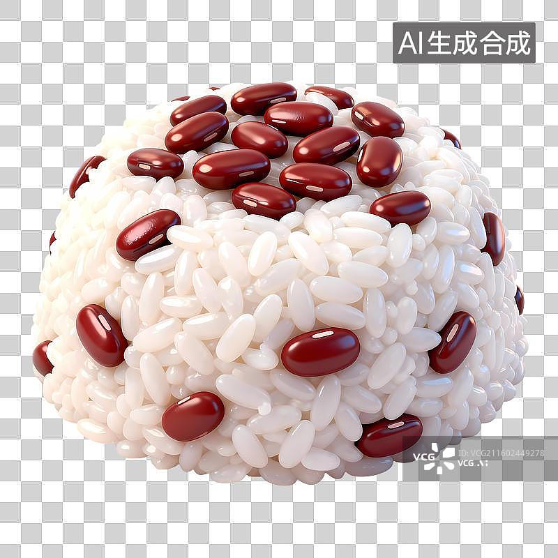 【AI数字艺术】赤豆糯米饭3D卡通立体轻拟物风格光滑质感清新物品素材图片素材