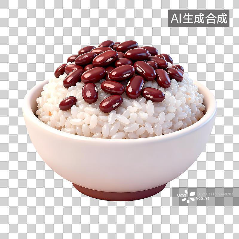 【AI数字艺术】赤豆糯米饭3D卡通立体轻拟物风格光滑质感清新物品素材图片素材