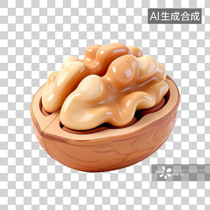 【AI数字艺术】核桃3D卡通立体轻拟物风格光滑质感清新物品素材图片素材