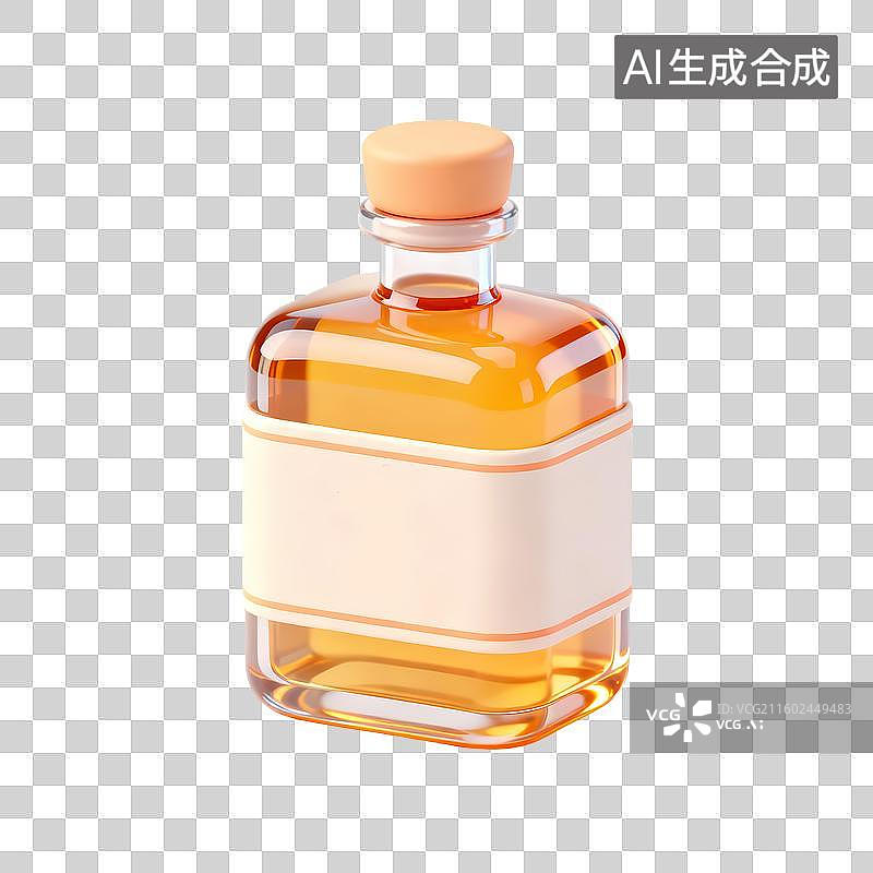 【AI数字艺术】黄酒米酒清酒饮料瓶子3D卡通立体轻拟物风格光滑质感清新物品素材图片素材