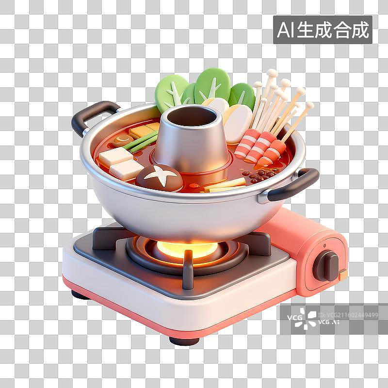 【AI数字艺术】火锅3D卡通立体轻拟物风格光滑质感清新物品素材图片素材