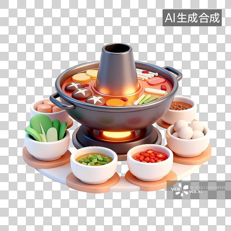 【AI数字艺术】火锅3D卡通立体轻拟物风格光滑质感清新物品素材图片素材