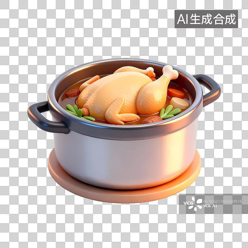 【AI数字艺术】鸡汤锅高压锅3D卡通立体轻拟物风格光滑质感清新物品素材图片素材