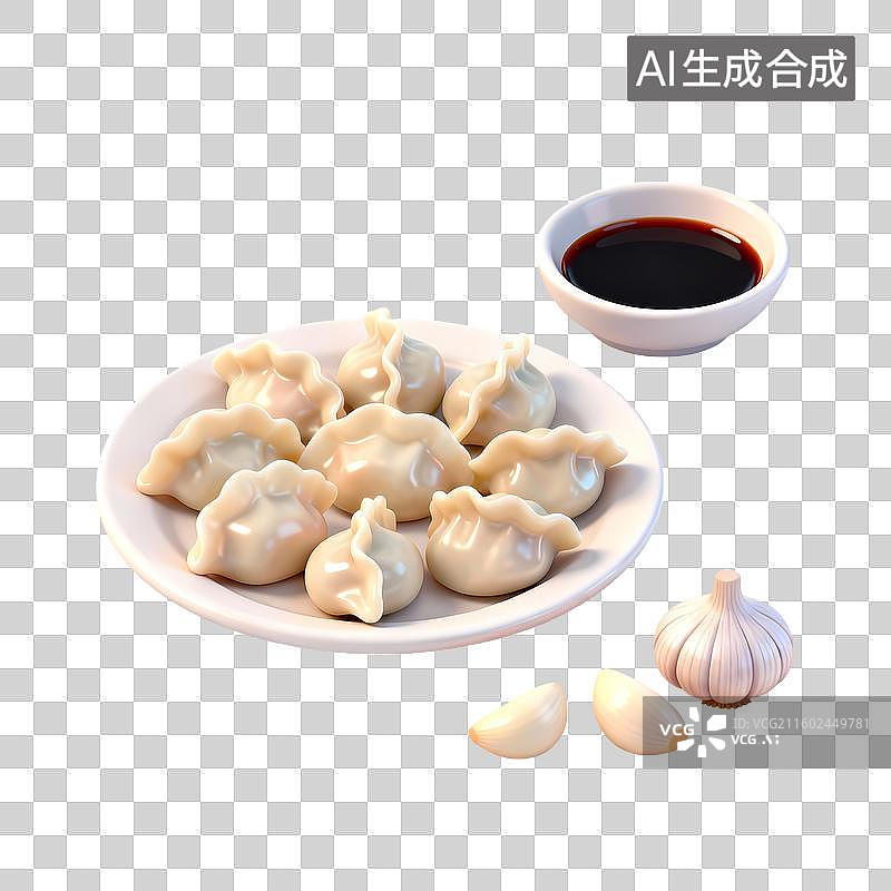 【AI数字艺术】水饺汤饺3D卡通立体轻拟物风格光滑质感清新物品素材图片素材