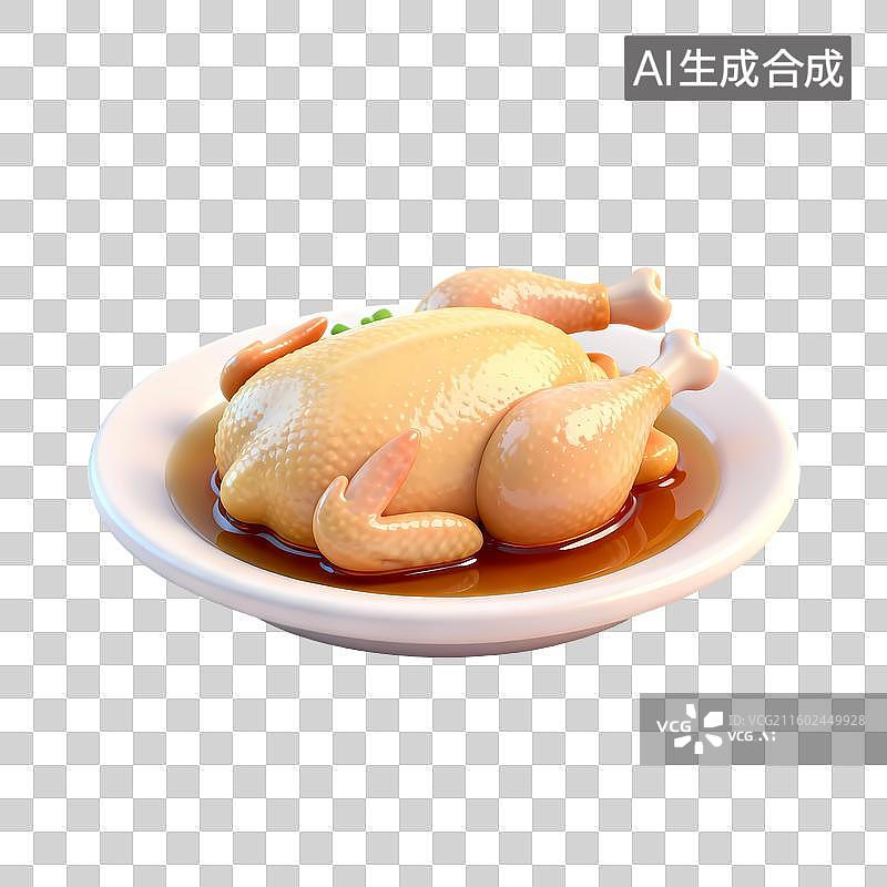 【AI数字艺术】鸡肉麻油鸡蒸鸡肉3D卡通立体轻拟物风格光滑质感清新物品素材图片素材