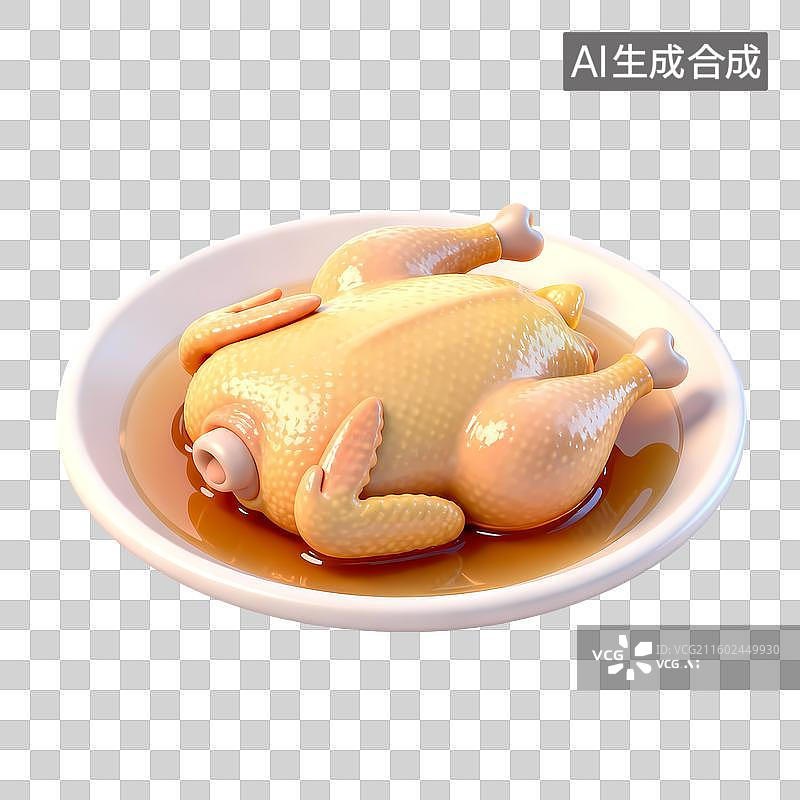【AI数字艺术】鸡肉麻油鸡蒸鸡肉3D卡通立体轻拟物风格光滑质感清新物品素材图片素材