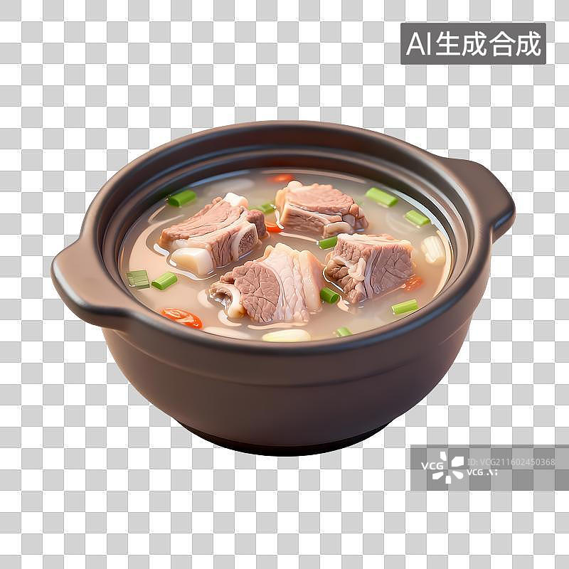 【AI数字艺术】羊肉汤砂锅3D卡通立体轻拟物风格光滑质感清新物品元素图片素材