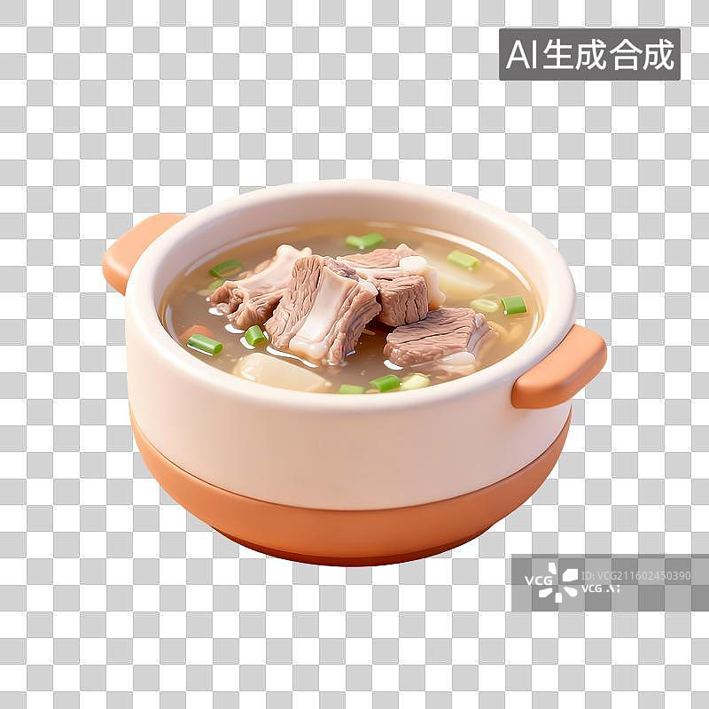 【AI数字艺术】羊肉汤砂锅3D卡通立体轻拟物风格光滑质感清新物品元素图片素材