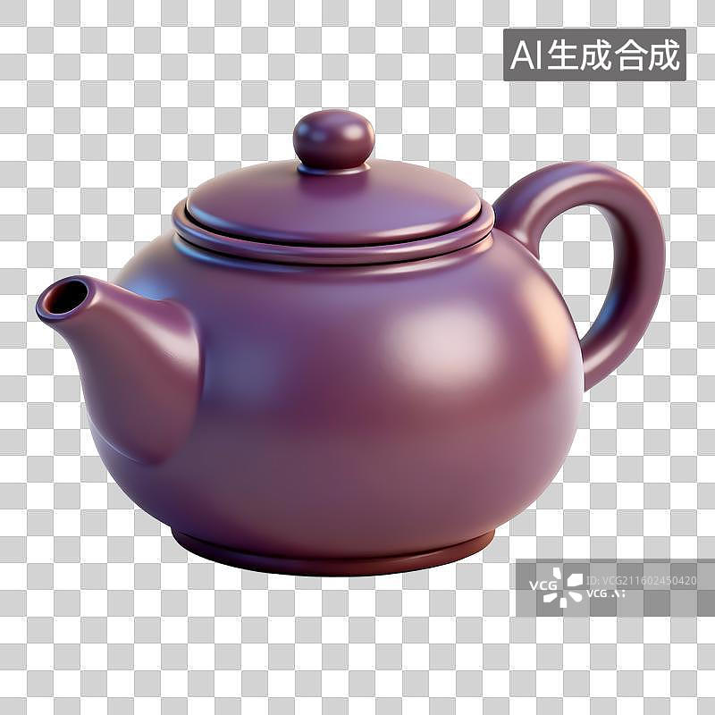 【AI数字艺术】紫砂壶3D卡通立体轻拟物风格光滑质感清新物品元素图片素材