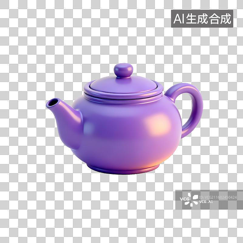 【AI数字艺术】茶壶3D卡通立体轻拟物风格光滑质感清新物品元素图片素材
