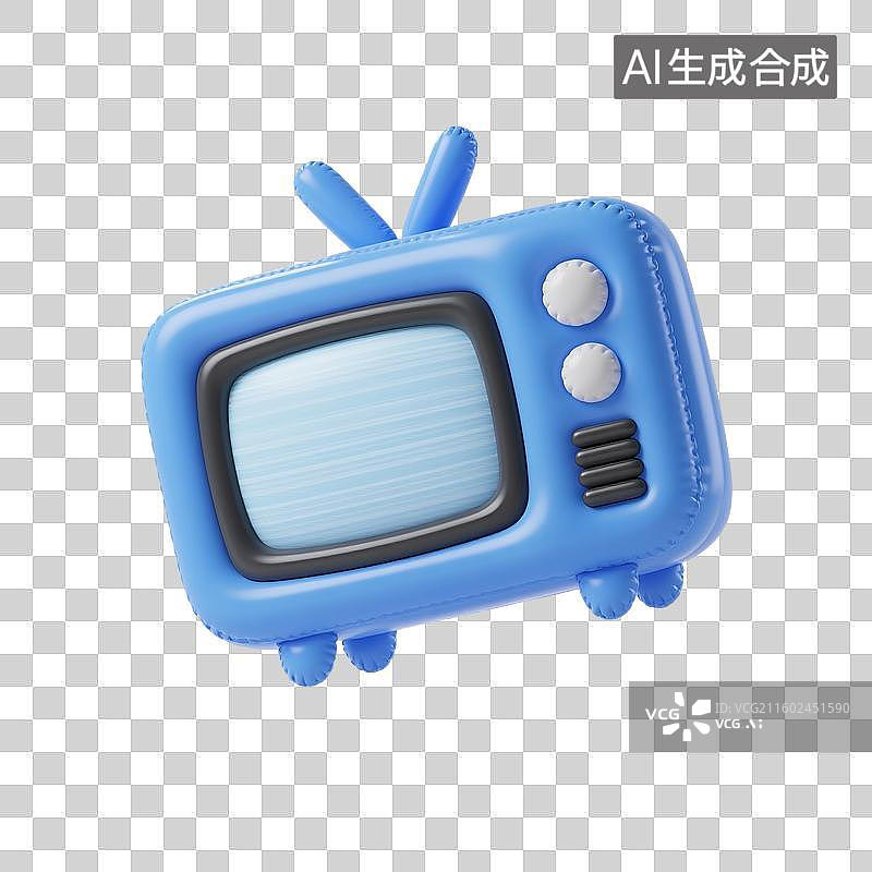 【AI数字艺术】3D渲染，充气膨胀风格，电视剧，电视，视频，播放器，传媒，媒体直播，图形图标，免抠元素图片素材