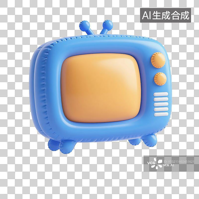 【AI数字艺术】3D渲染，充气膨胀风格，电视剧，电视，视频，播放器，传媒，媒体直播，图形图标，免抠元素图片素材