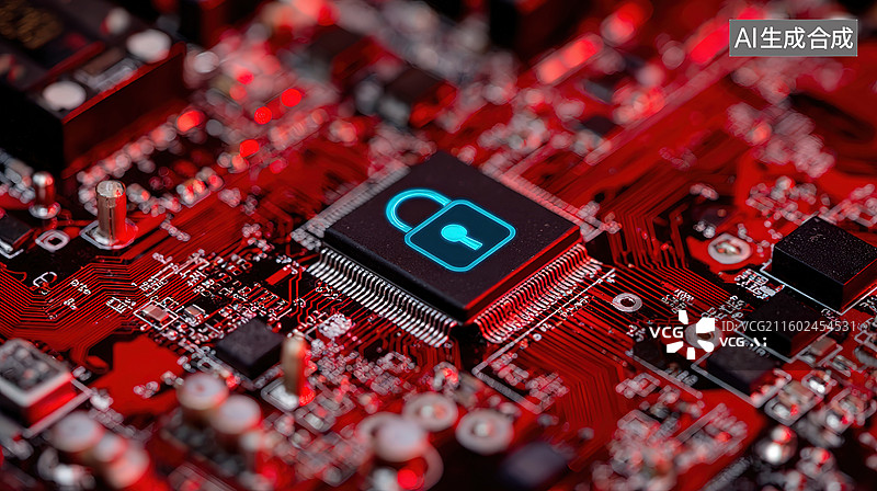 【AI数字艺术】电路板上的安全芯片图片素材