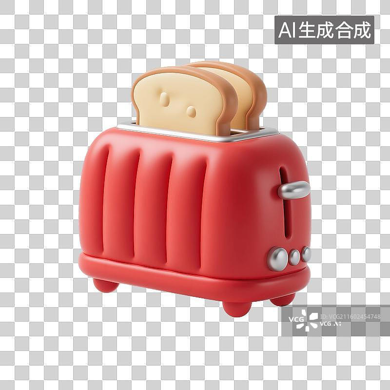 【AI数字艺术】3D渲染，充气膨胀风格，卡通小家电，烤面包机，多士炉，免抠元素图片素材