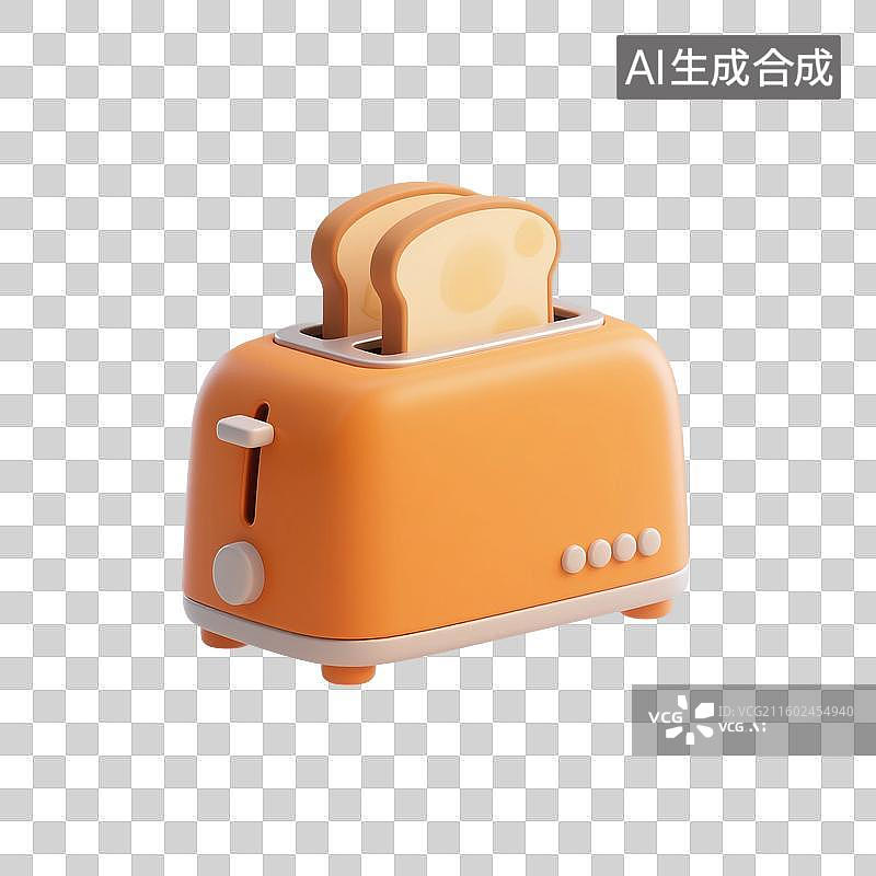 【AI数字艺术】3D渲染，卡通小家电，烤面包机，多士炉，免抠元素图片素材