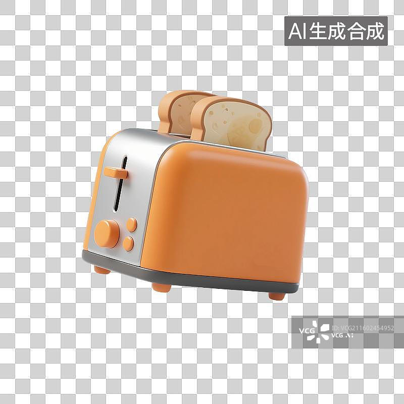 【AI数字艺术】3D渲染，卡通小家电，烤面包机，多士炉，免抠元素图片素材