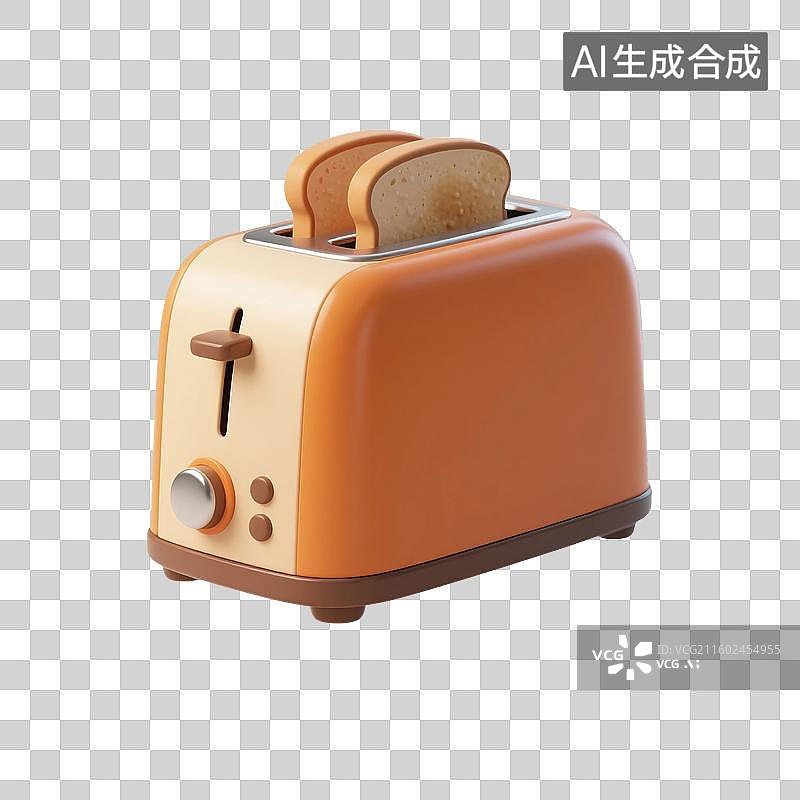 【AI数字艺术】3D渲染，卡通小家电，烤面包机，多士炉，免抠元素图片素材