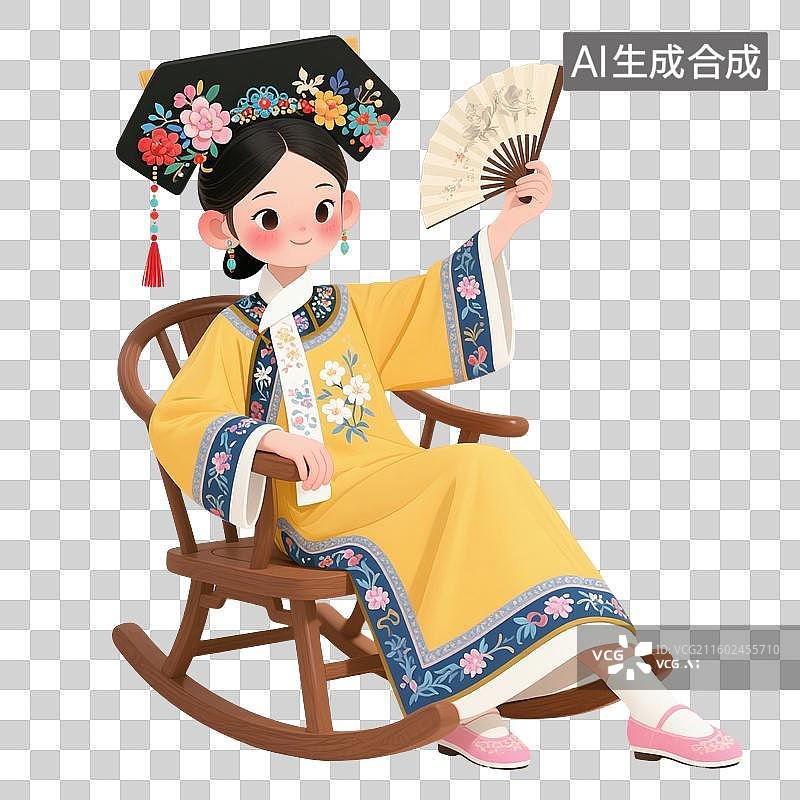【AI数字艺术】中国风手绘插画，清朝人物，公主，嫔妃，免抠元素图片素材