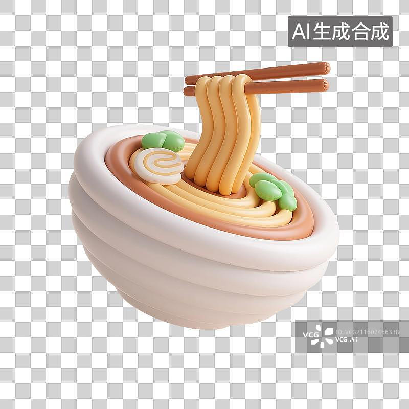 【AI数字艺术】3D渲染，充气膨胀风格，面条，一碗挂面，面条，拉面，中国传统美食，免抠元素图片素材
