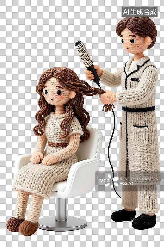 【AI数字艺术】针织玩偶展示美发场景图片素材