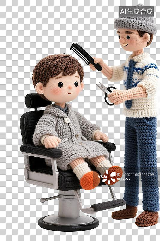 【AI数字艺术】钩针玩偶在理发店理发图片素材