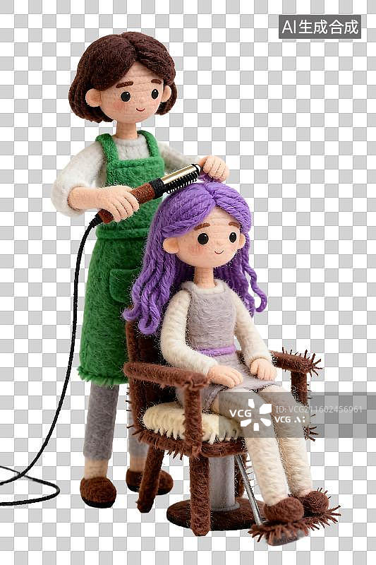 【AI数字艺术】毛毡玩偶展示美发场景图片素材