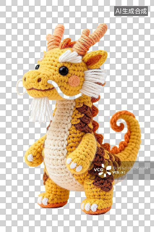 【AI数字艺术】手工钩织的可爱黄色龙玩偶图片素材