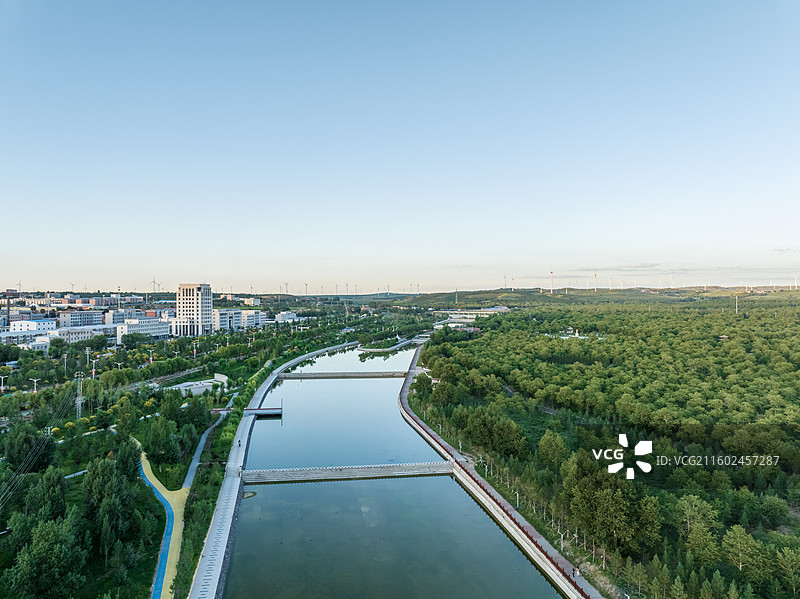 航拍张家口尚义县城，小县城，乡村振兴，公园美景图片素材