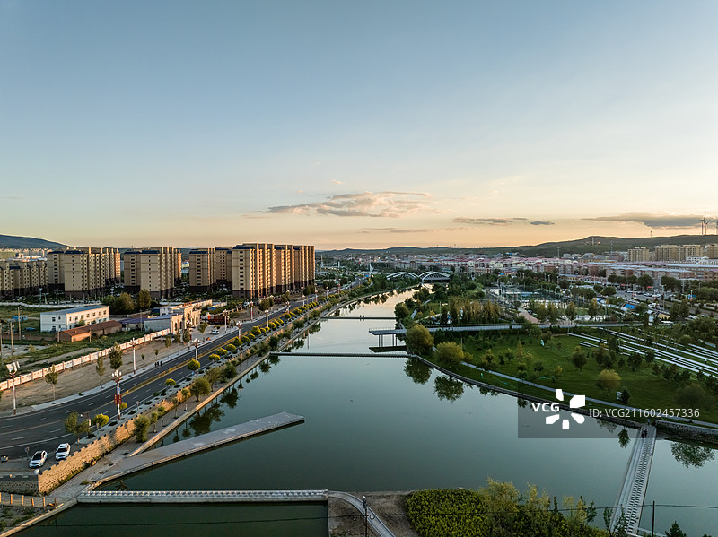 航拍张家口尚义县城，小县城，乡村振兴，公园美景图片素材