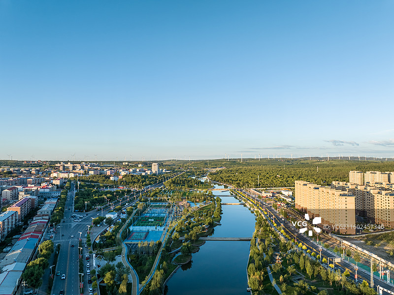 航拍张家口尚义县城，小县城，乡村振兴，公园美景图片素材