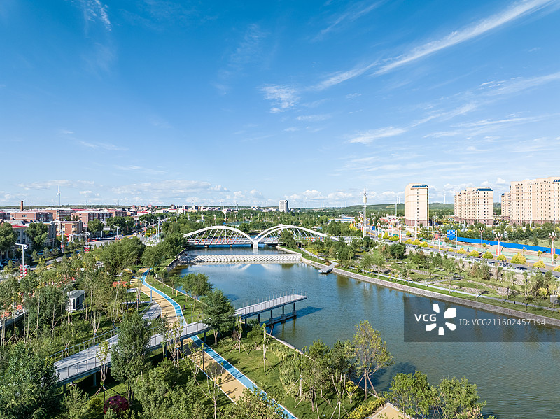 航拍张家口尚义县城，小县城，乡村振兴，公园美景图片素材