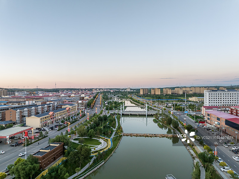 航拍张家口尚义县城，小县城，乡村振兴，公园美景图片素材