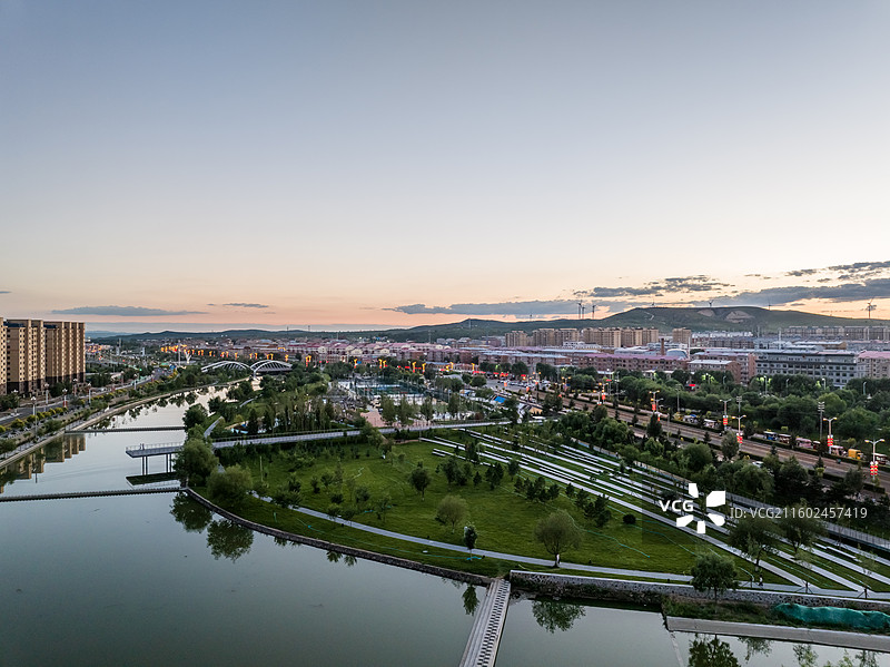 航拍张家口尚义县城，小县城，乡村振兴，公园美景图片素材