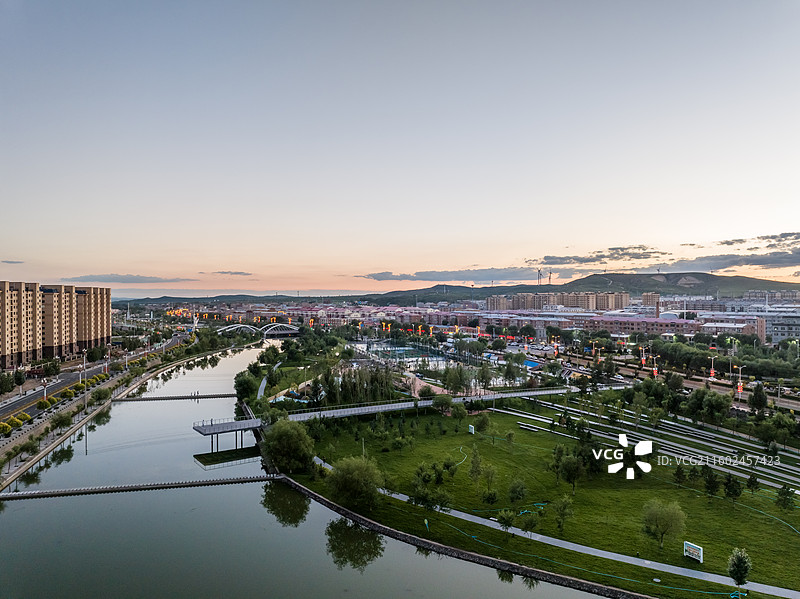 航拍张家口尚义县城，小县城，乡村振兴，公园美景图片素材