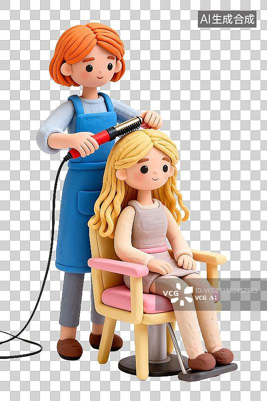 【AI数字艺术】美发师为顾客做头发造型图片素材