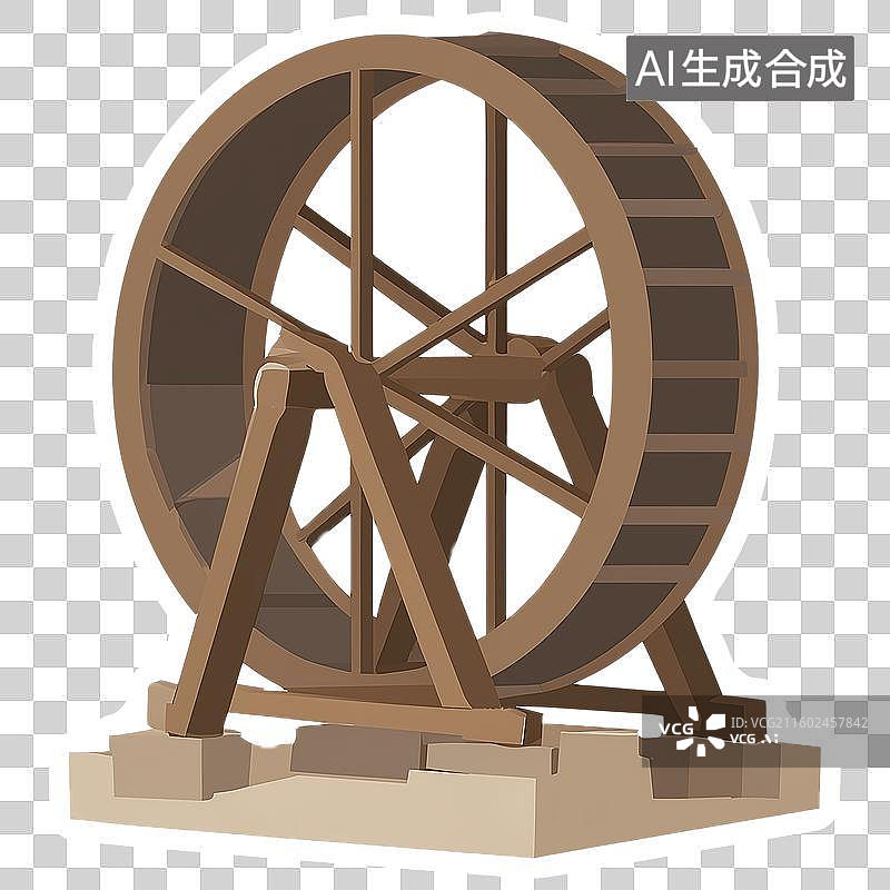 【AI数字艺术】二十四节气之小满2D贴纸风格水车元素图片素材