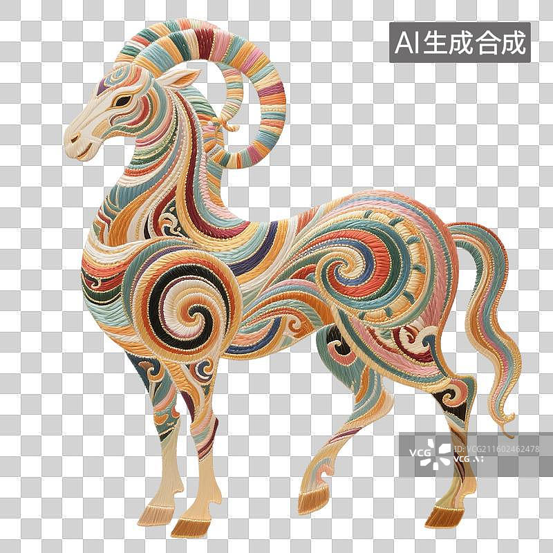 【AI数字艺术】中国风卡通动物，小羊，山羊，白羊座，羊年，十二生肖，免抠元素图片素材
