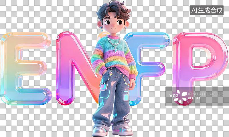 【AI数字艺术】mbti理论职业心理性格测试外交家NF型人格ENFP竞选者外向直觉情感知觉3D人物时尚潮流未来科技感图片素材