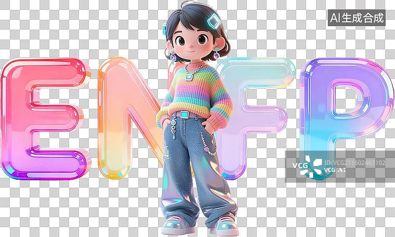 【AI数字艺术】mbti理论职业心理性格测试外交家NF型人格ENFP竞选者外向直觉情感知觉3D人物时尚潮流未来科技感图片素材