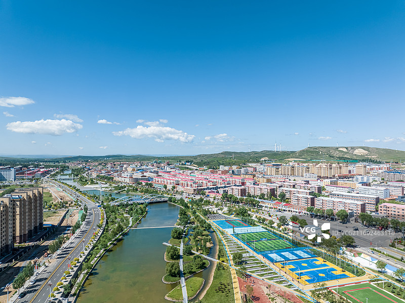 航拍张家口尚义县城，小县城，乡村振兴，公园美景图片素材