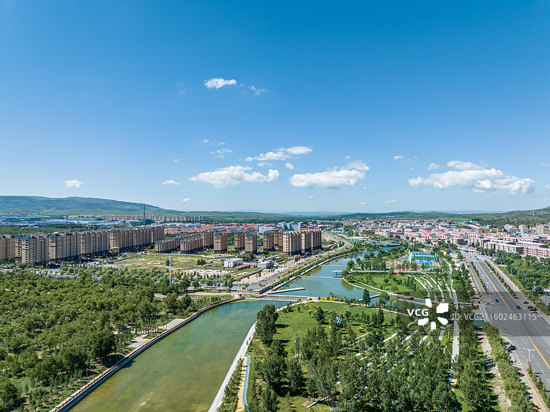 航拍张家口尚义县城，小县城，乡村振兴，公园美景图片素材