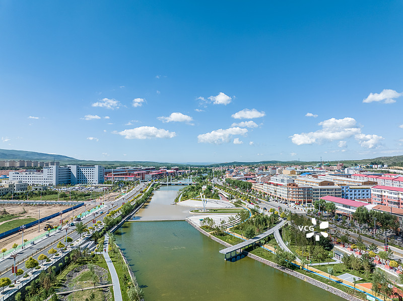 航拍张家口尚义县城，小县城，乡村振兴，公园美景图片素材