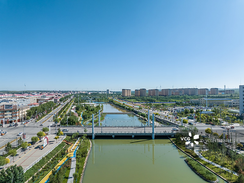 航拍张家口尚义县城，小县城，乡村振兴，公园美景图片素材