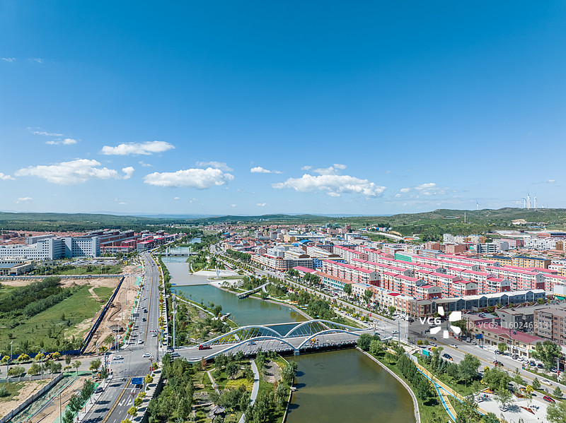 航拍张家口尚义县城，小县城，乡村振兴，公园美景图片素材