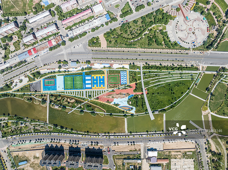 航拍张家口尚义县城，小县城，乡村振兴，公园美景图片素材